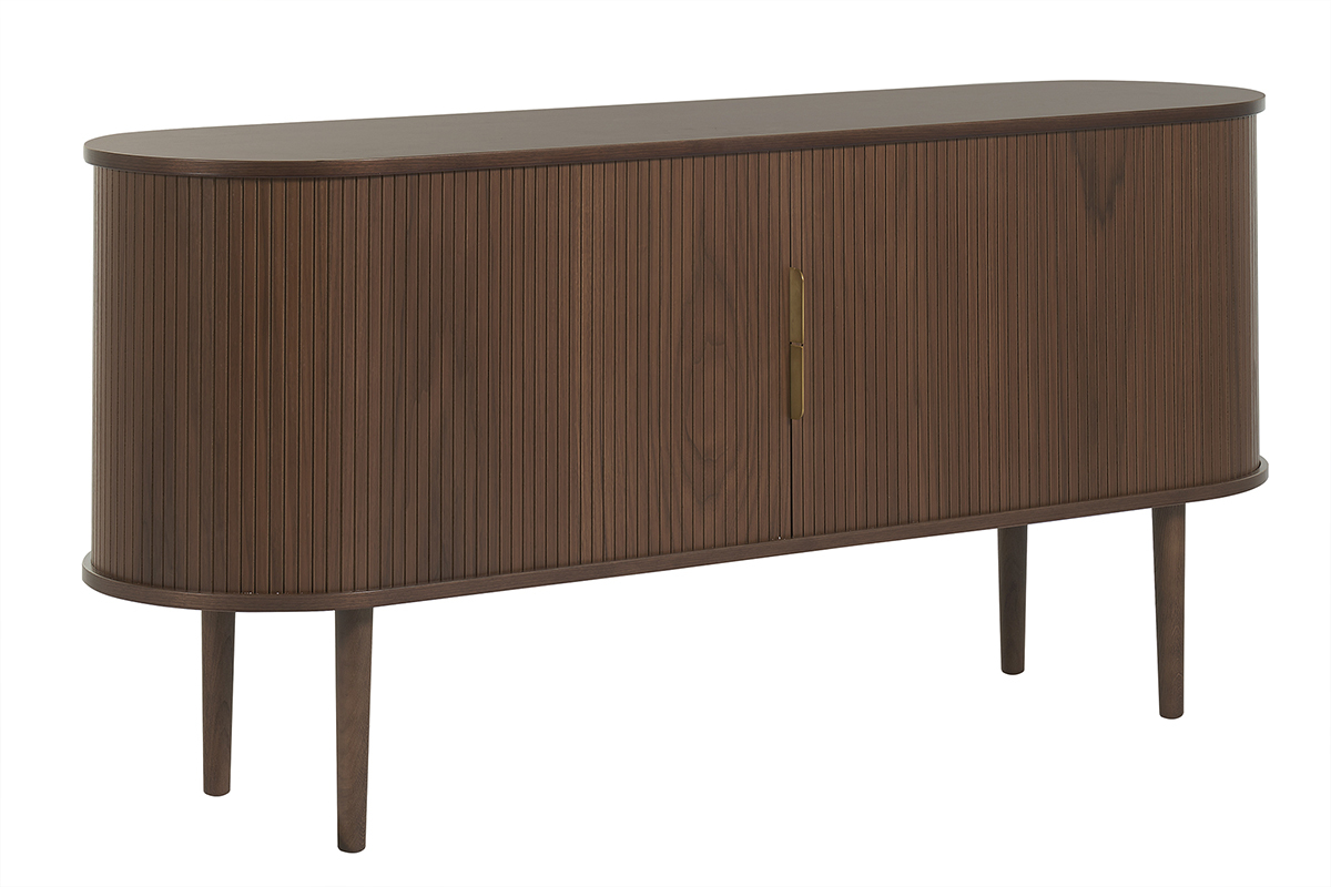 Buffet vintage en bois fonc� noyer 2 portes coulissantes L160 cm EPIC