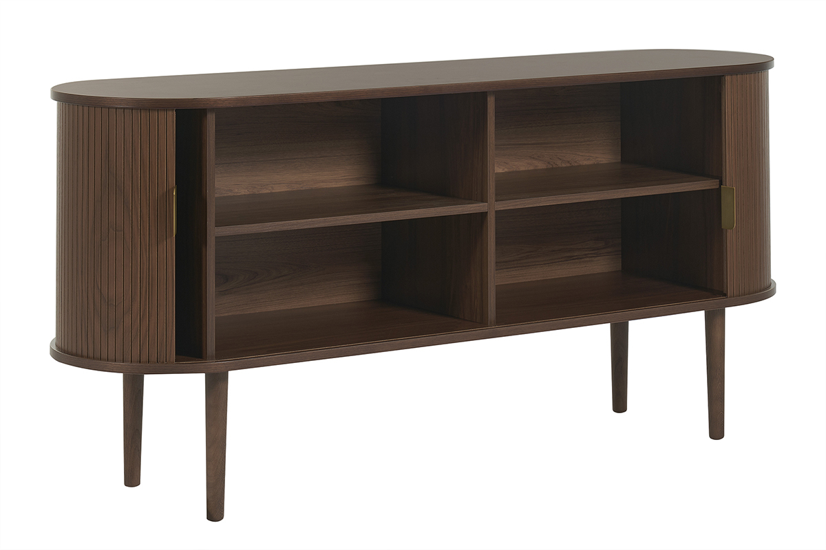 Buffet vintage en bois fonc� noyer 2 portes coulissantes L160 cm EPIC
