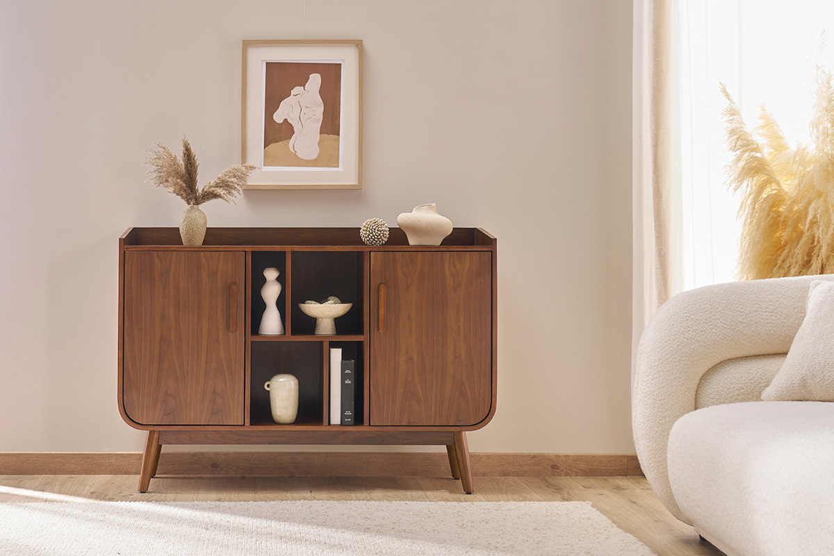 Buffet vintage en bois fonc� noyer 2 portes L122 cm HALLEN