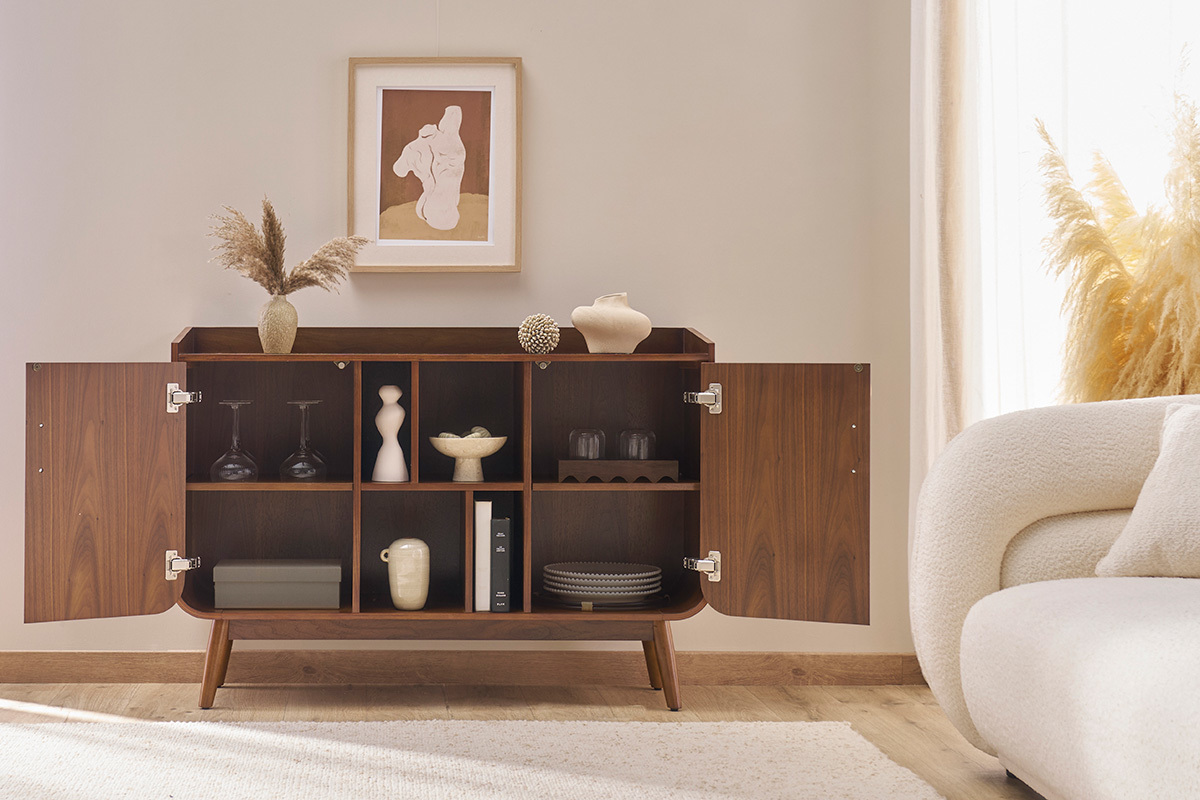 Buffet vintage en bois fonc� noyer 2 portes L122 cm HALLEN