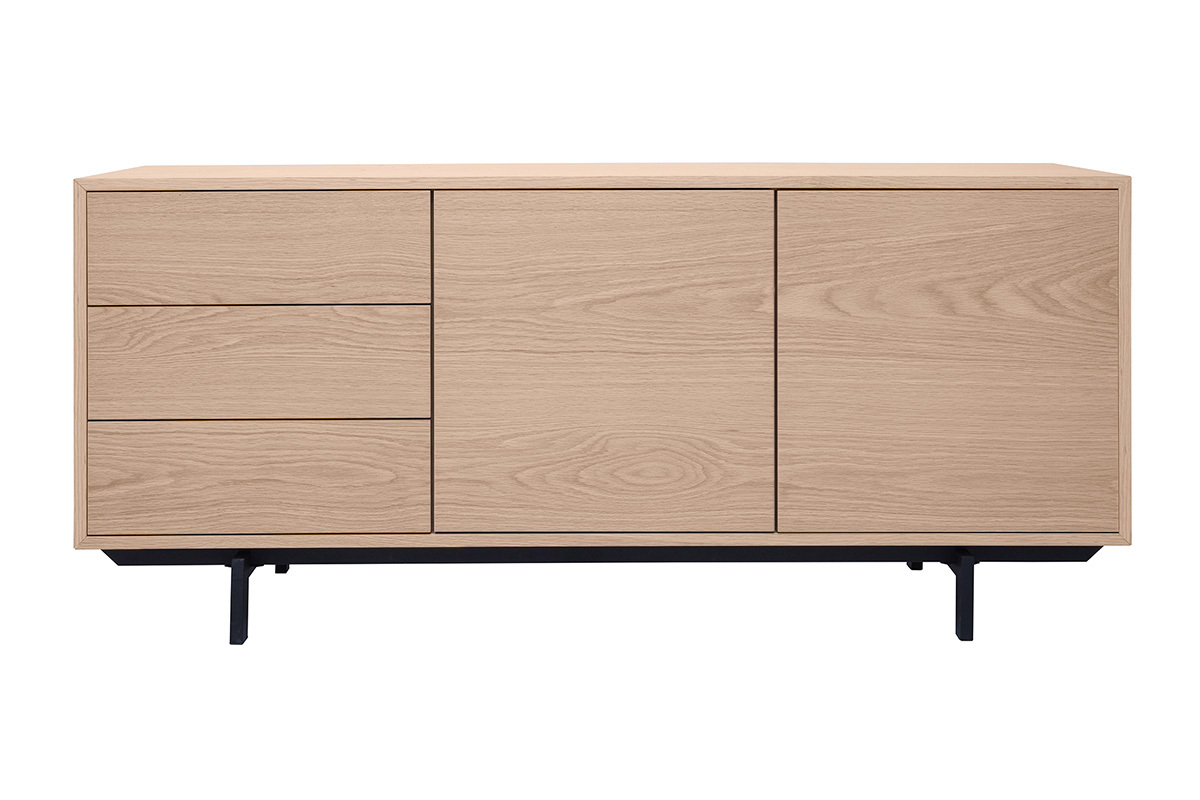 Buffet vintage finition bois ch�ne 2 portes 3 tiroirs L160 cm MANNY