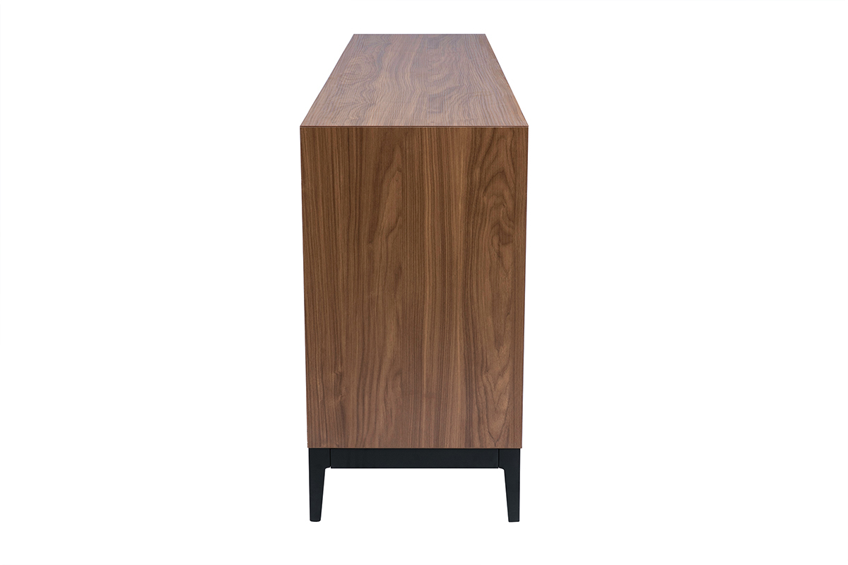 Buffet vintage finition bois fonc� noyer et m�tal noir avec rangements L180 cm SARTO