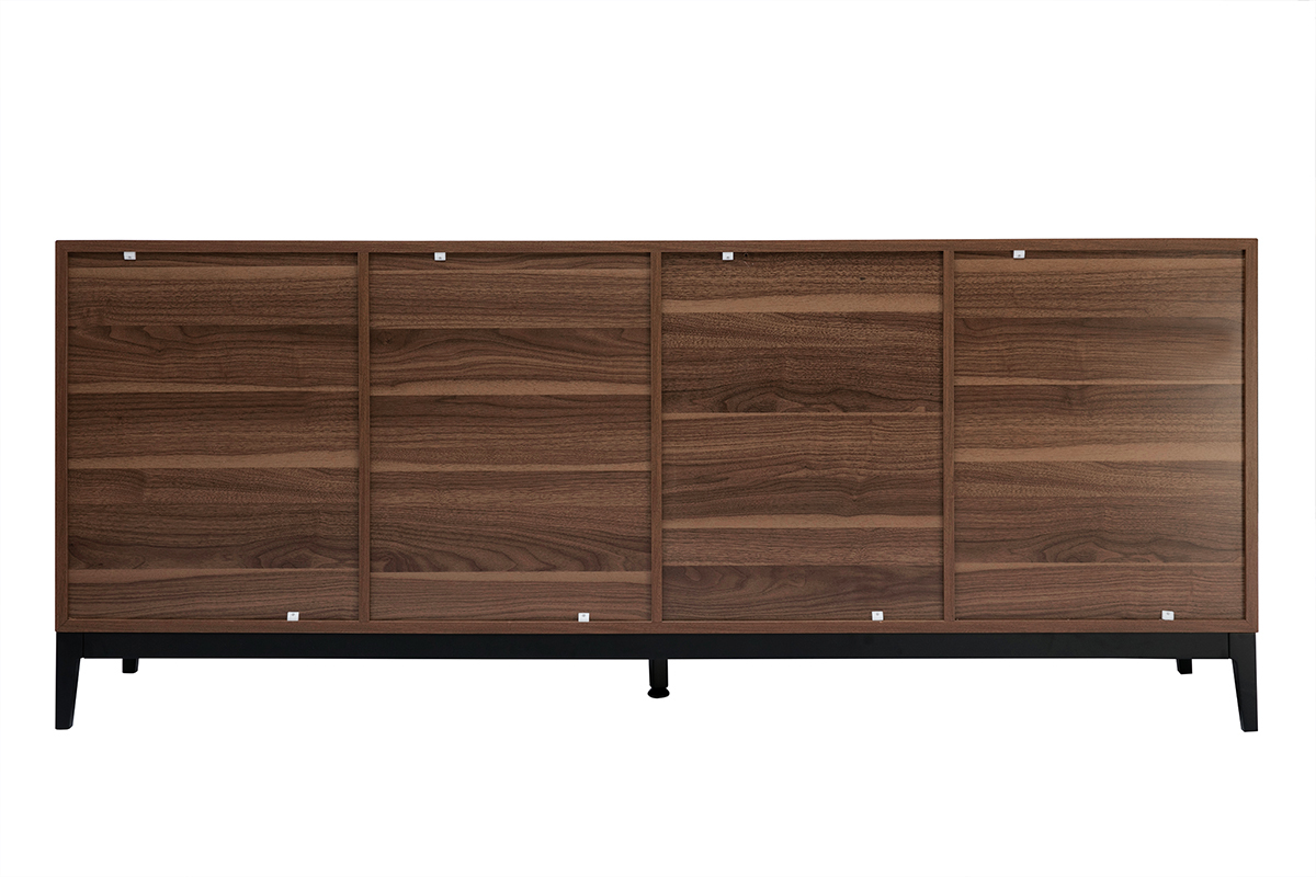 Buffet vintage finition bois fonc� noyer et m�tal noir avec rangements L180 cm SARTO