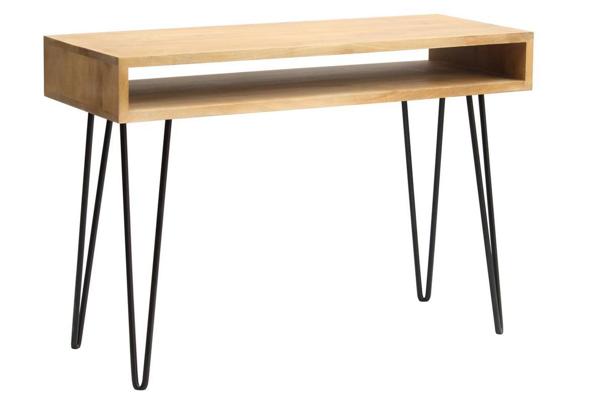 Bureau avec rangement en bois manguier massif et m�tal noir L116 cm VIBES