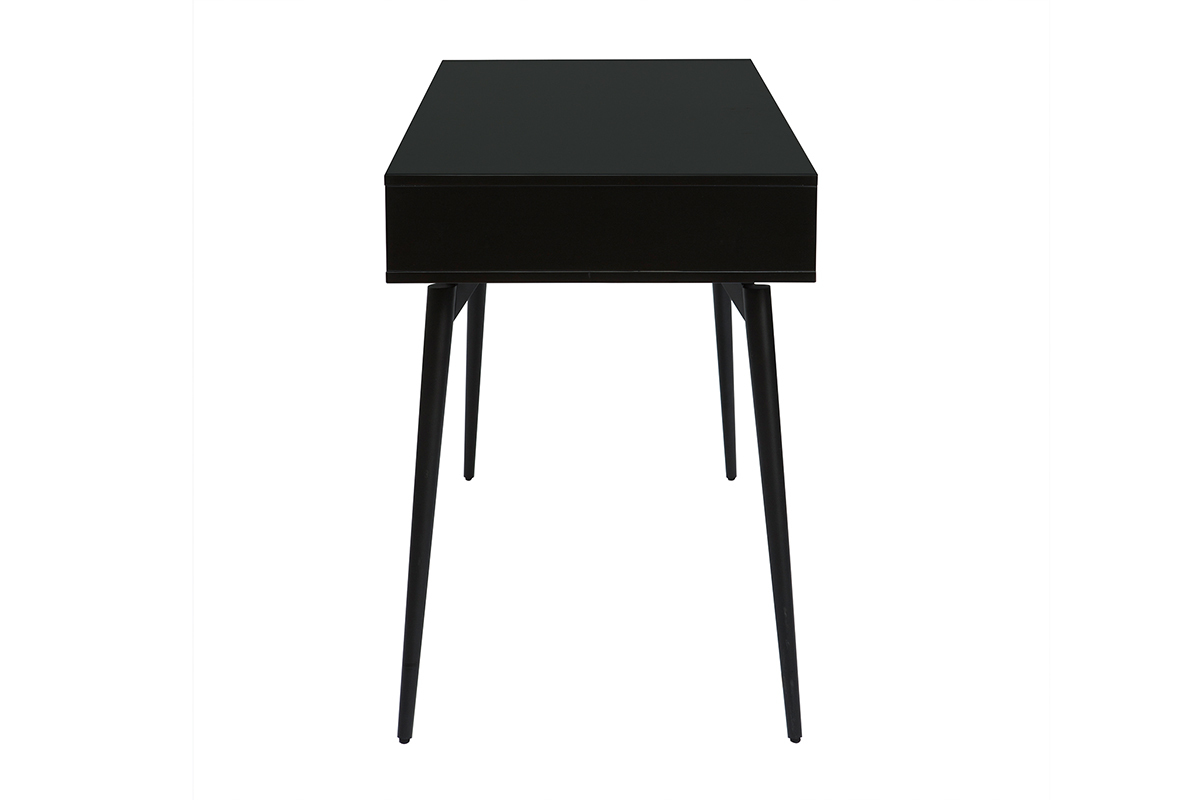 Bureau avec rangements 2 tiroirs design noir mat et bois fonc� noyer L120 cm TRIPOLI