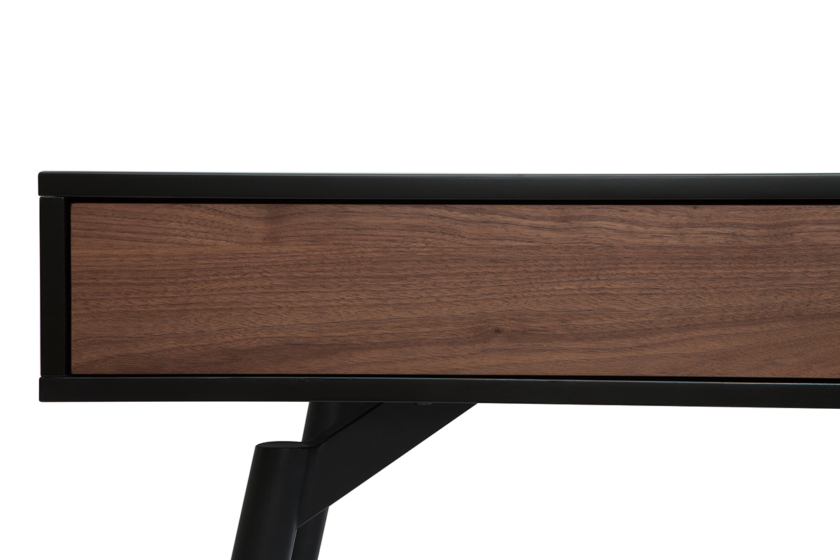 Bureau avec rangements 2 tiroirs design noir mat et bois fonc� noyer L120 cm TRIPOLI