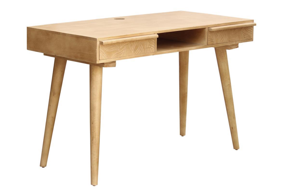 Bureau avec rangements 2 tiroirs ethnique bois manguier massif grav� L120 cm KAFFIR
