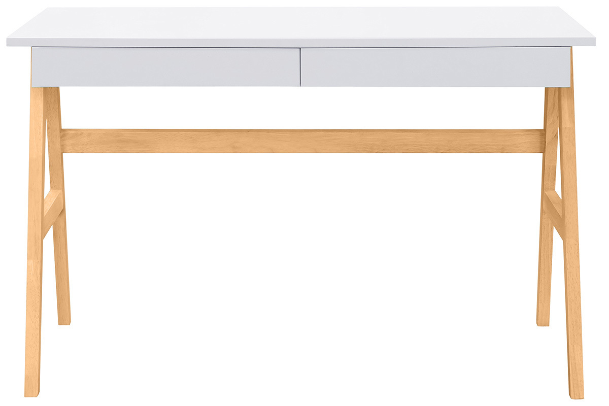 Bureau avec rangements 2 tiroirs scandinave blanc et bois clair ch�ne L120 cm BROOK