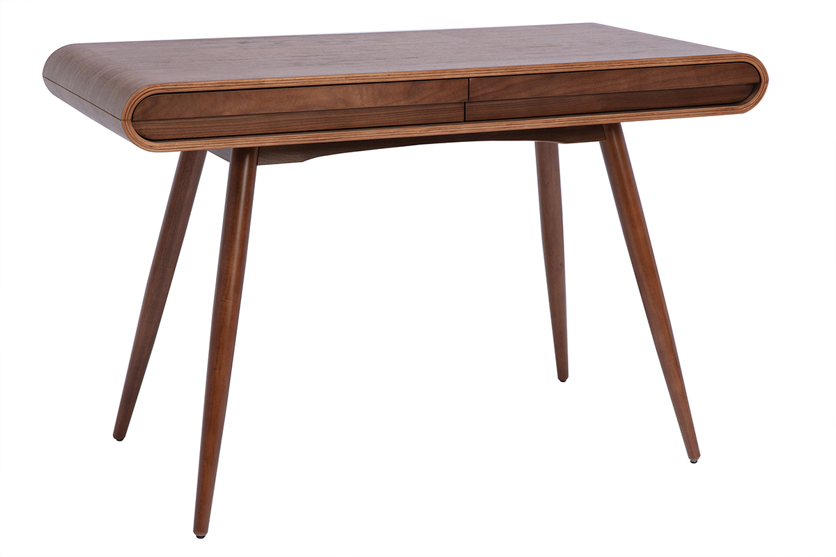 Bureau avec rangements 2 tiroirs vintage bois fonc� noyer L120 cm BJORG
