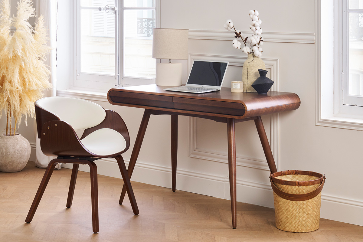 Bureau avec rangements 2 tiroirs vintage bois fonc� noyer L120 cm BJORG