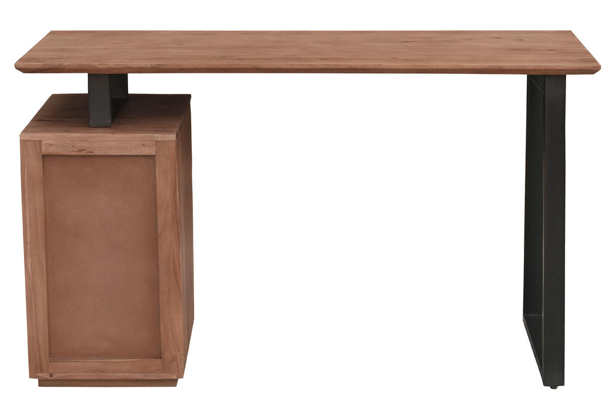 Bureau avec rangements 3 tiroirs industriel bois massif et m�tal noir L130 cm HORACE