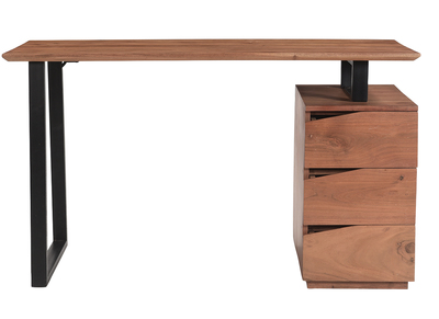 Bureau avec rangements 3 tiroirs industriel bois massif et m&eacute;tal noir L130 cm HORACE