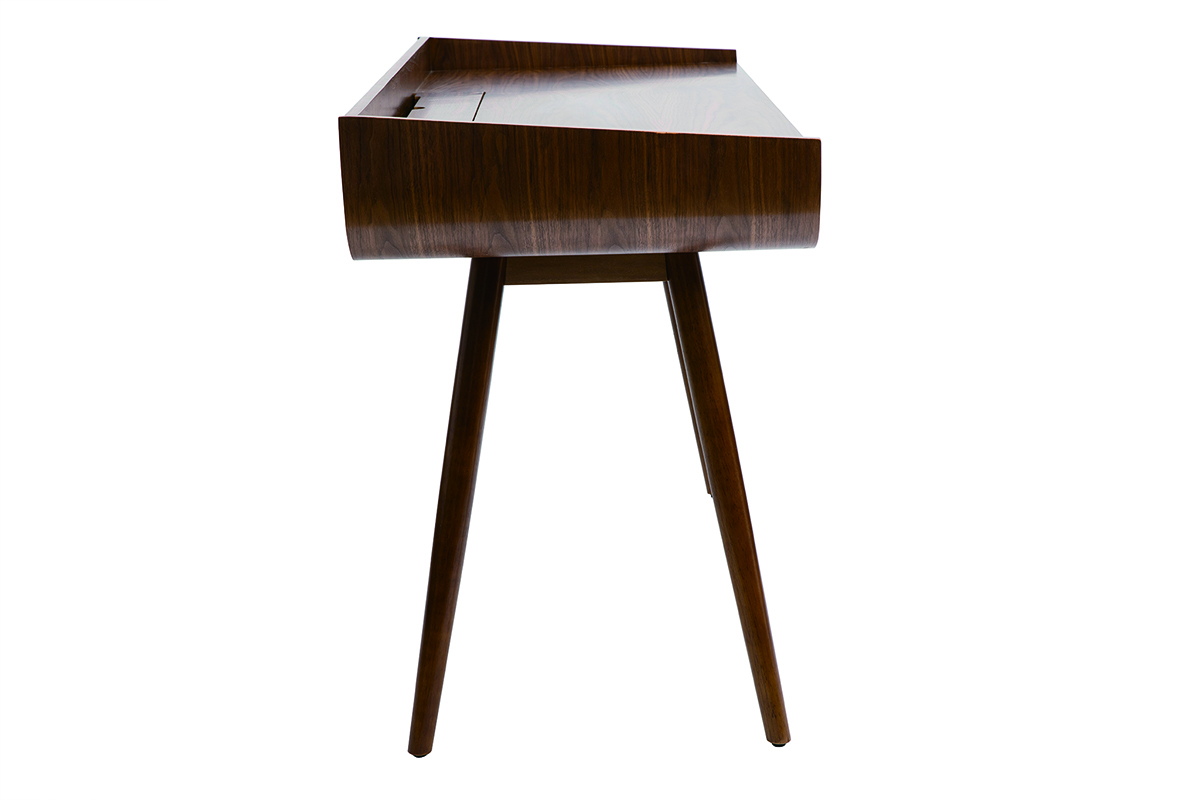 Bureau avec rangements 3 tiroirs vintage bois fonc� noyer L132 cm HALLEN