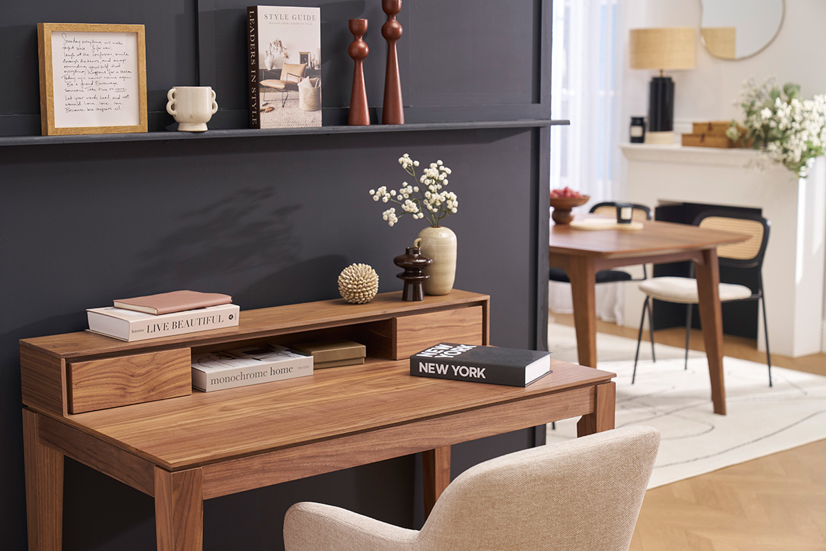 Bureau avec rangements bois fonc� noyer L110 cm SEKRET