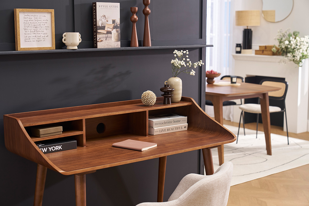 Bureau avec rangements vintage bois fonc� L120 cm NORDECO