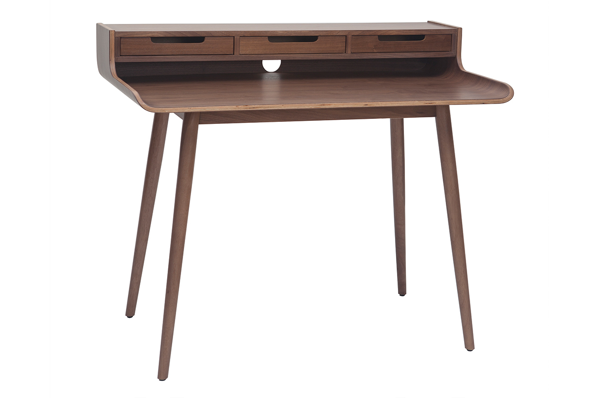 Bureau avec rangements vintage bois fonc� noyer L110 cm OPUS