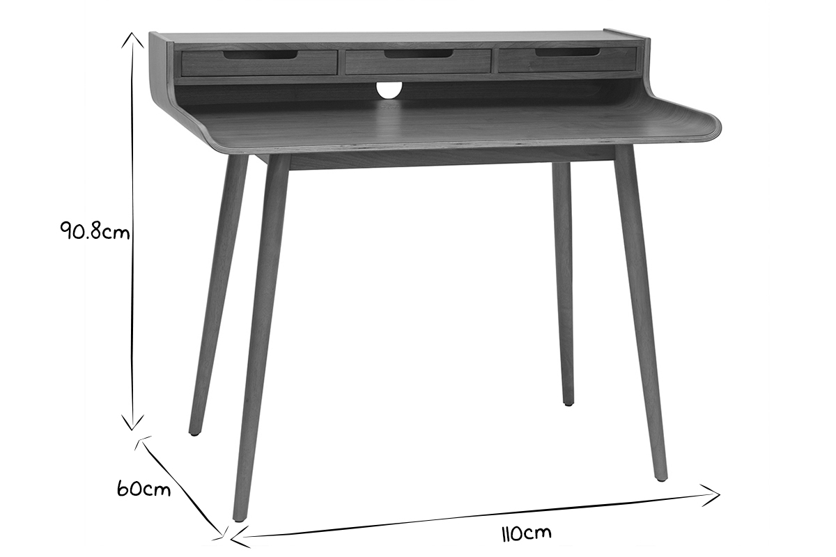 Bureau avec rangements vintage bois fonc� noyer L110 cm OPUS