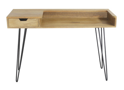 Bureau avec tiroir bois manguier massif et m&eacute;tal noir L116 cm VIBES