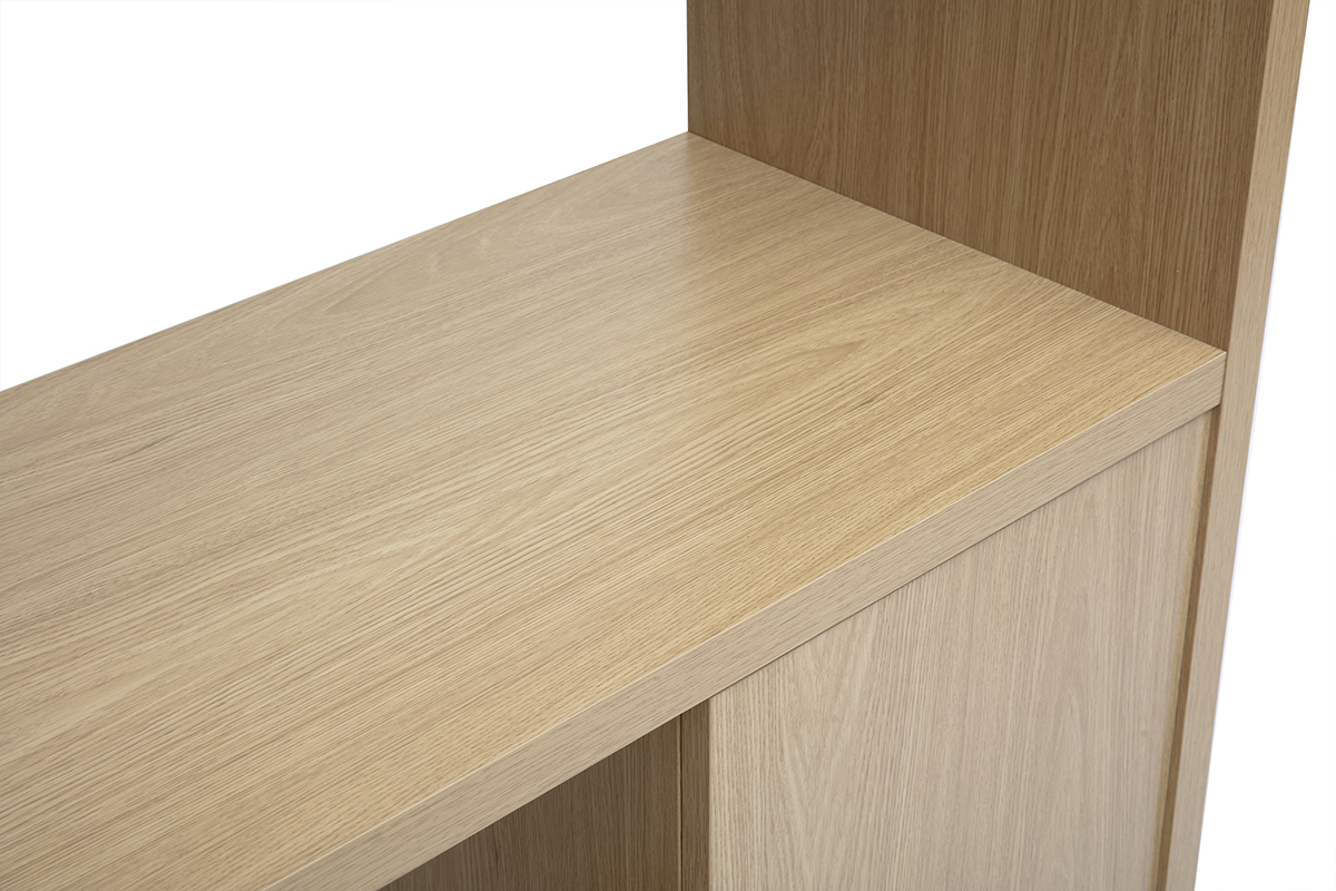Bureau biblioth�que WISSEM, bois clair, L115 cm, rangements ouverts et ferm�s, design �pur�.