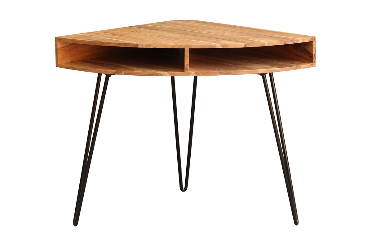 Bureau d'angle avec rangements bois massif et m�tal noir L75 cm GOSBY