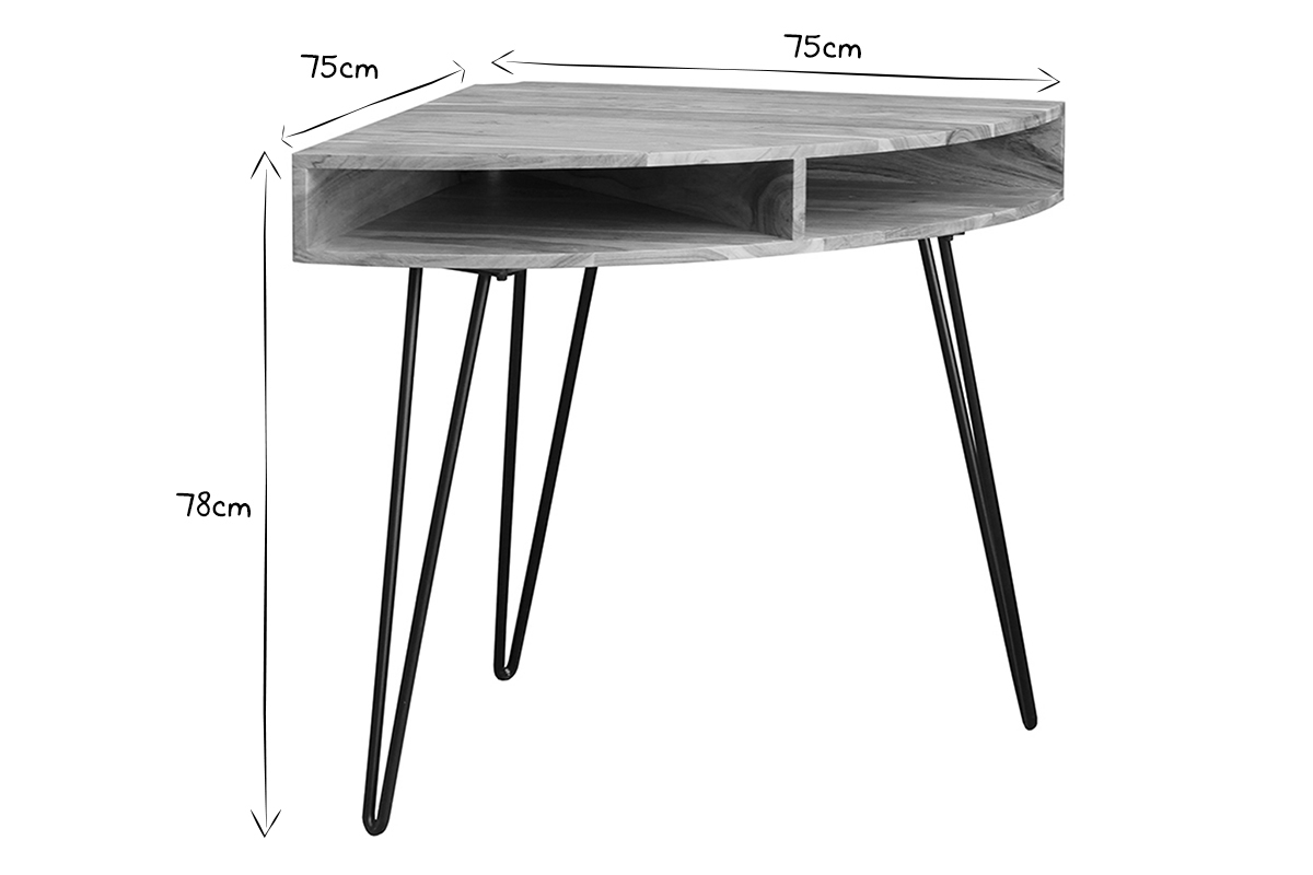 Bureau d'angle avec rangements bois massif et m�tal noir L75 cm GOSBY