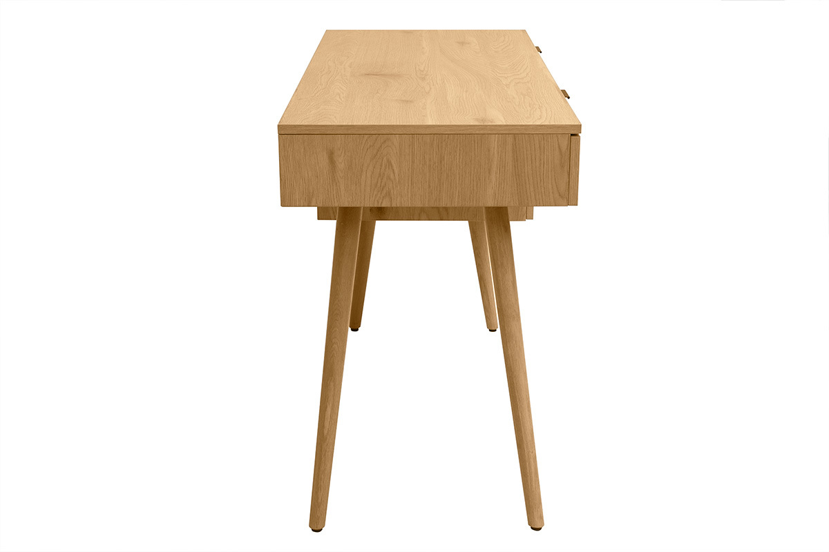 Bureau finition bois clair, cannage rotin et m�tal noir 3 tiroirs L120 cm MANILLE