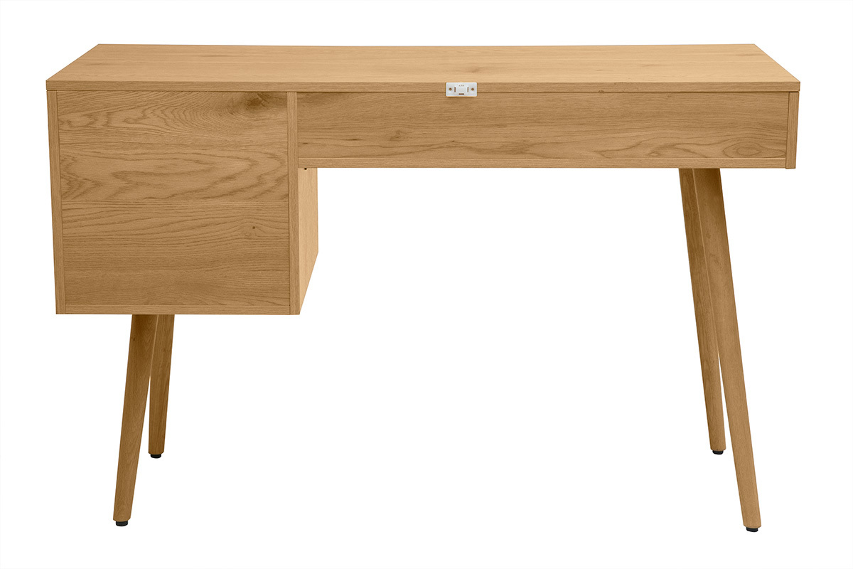 Bureau finition bois clair, cannage rotin et m�tal noir 3 tiroirs L120 cm MANILLE