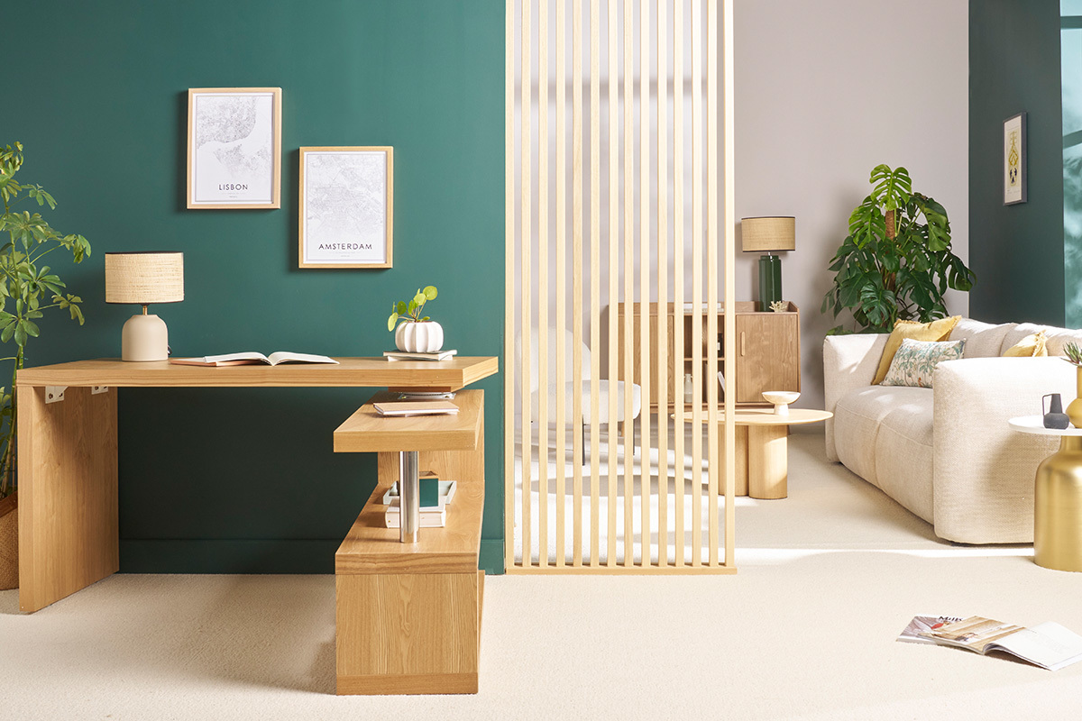 Bureau modulable design en bois clair ch�ne L140-214 cm MAX