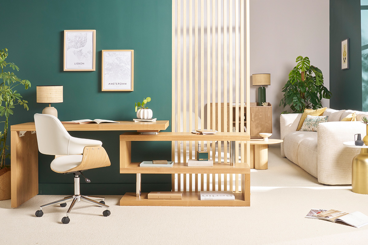 Bureau modulable design en bois clair ch�ne L140-214 cm MAX