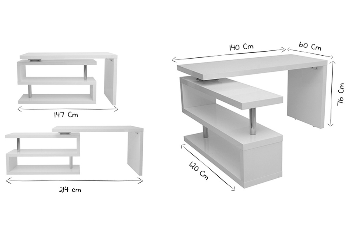 Bureau modulable design en bois clair ch�ne L140-214 cm MAX
