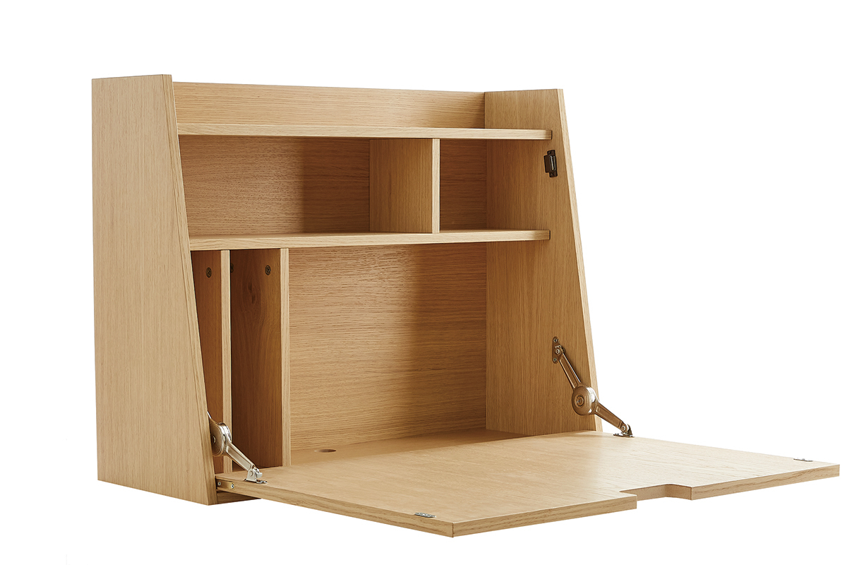 Bureau mural avec rangements scandinave bois clair ch�ne L78 cm GABIN