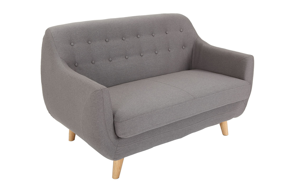 Canap� 2 places design d�houssable en tissu gris et pieds bois YNOK