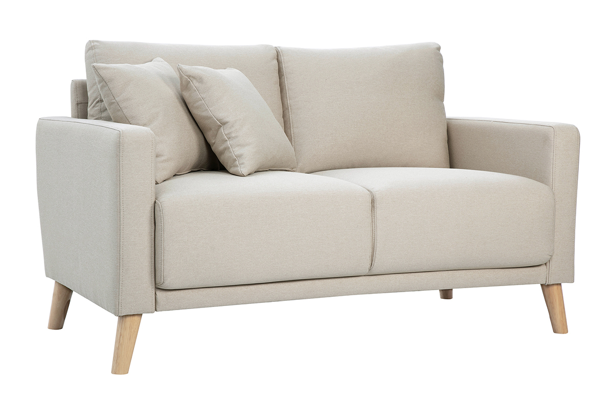 Canap� 2 places en tissu beige et bois clair MUNIK