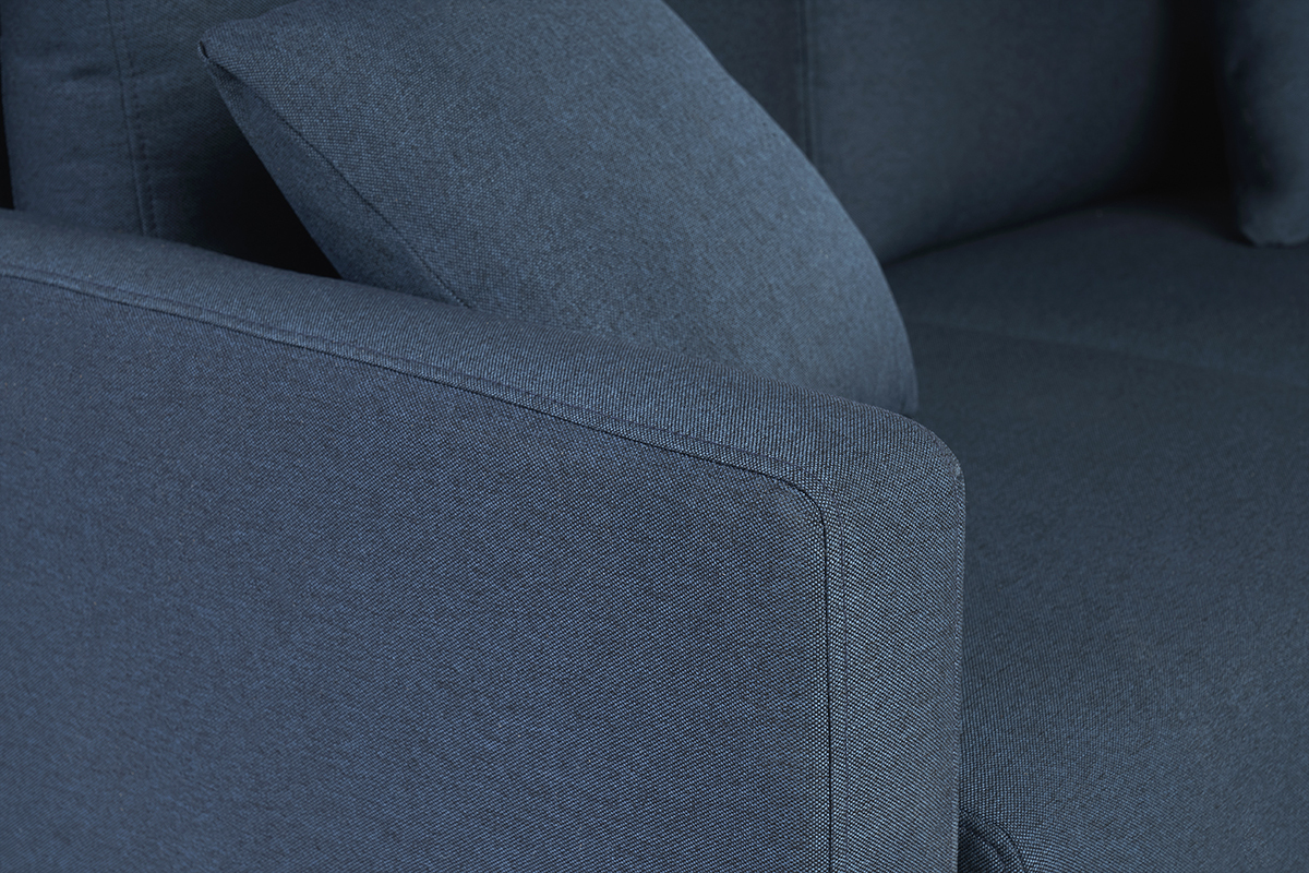 Canap� 2 places en tissu bleu fonc� et bois fonc� MUNIK