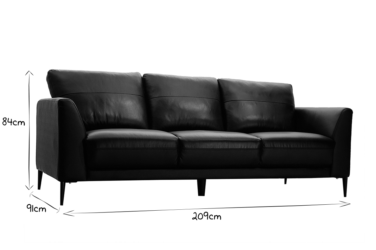 Canap� 3 places cuir noir et m�tal noir JOPLIN