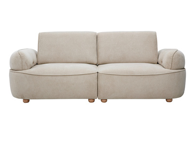 Canap&eacute; 3 places &eacute;lectrique en tissu chenille beige et bois clair OTIS