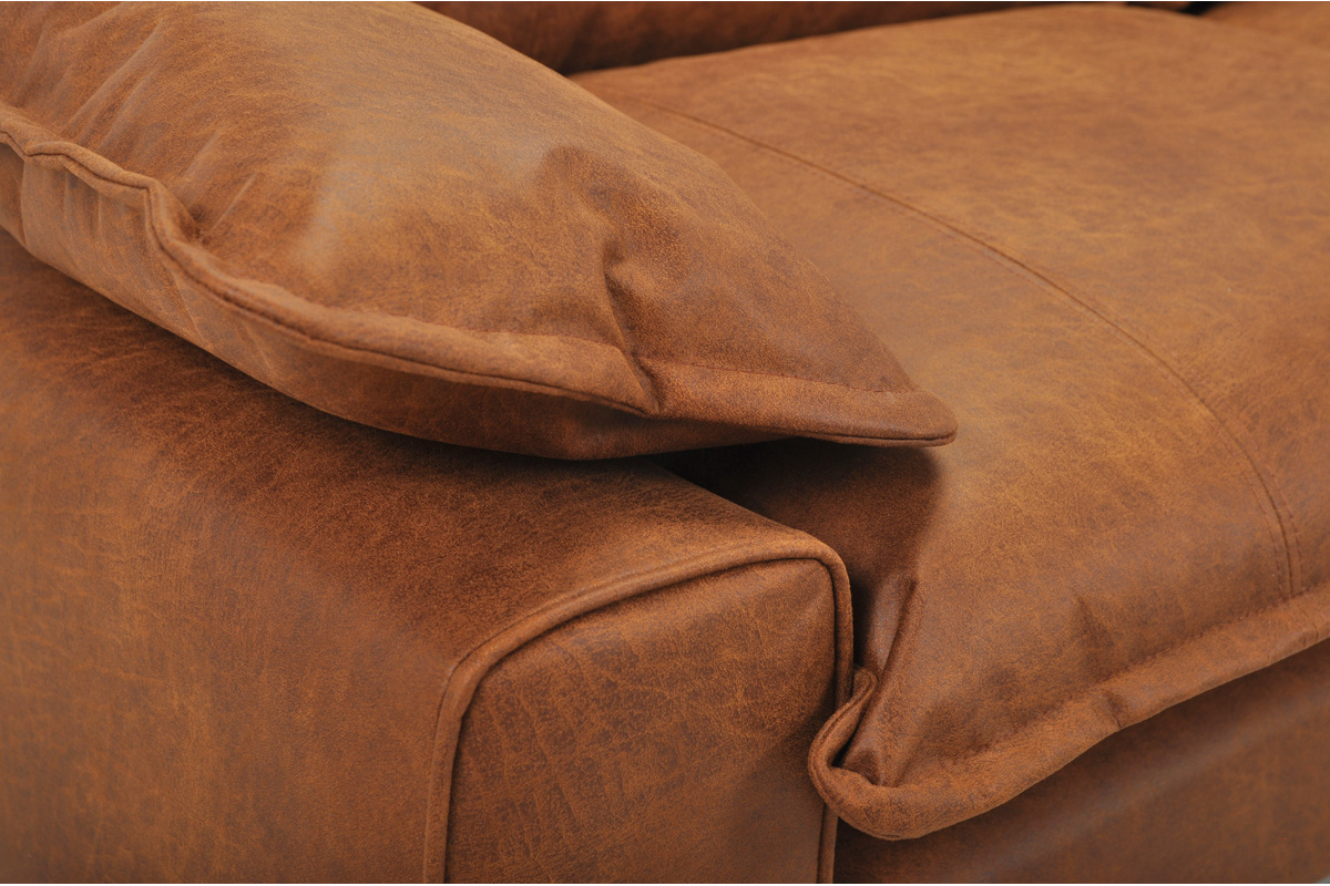 Canap� 3 places en cuir aspect vieilli marron cognac et m�tal noir DORY