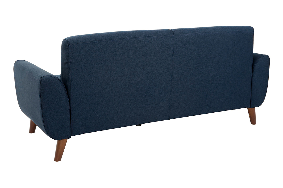 Canap� 3 places en tissu bleu fonc� et bois fonc� EKTOR
