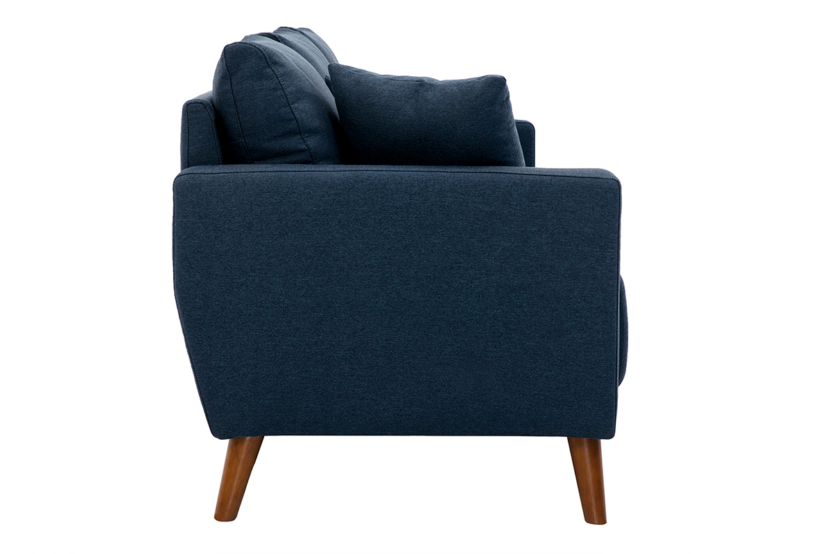 Canap� 3 places en tissu bleu fonc� et bois fonc� MUNIK
