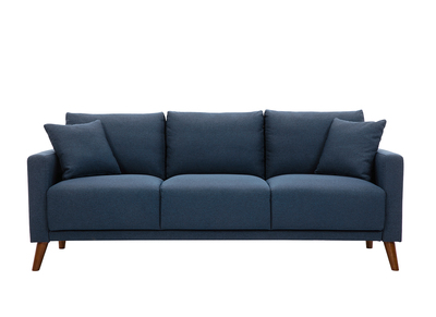 Canap&eacute; 3 places en tissu bleu fonc&eacute; et bois fonc&eacute; MUNIK