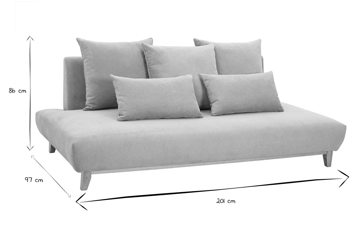 Dimensions du canap� en noir et blanc : L201 cm, H86 cm, P97 cm.