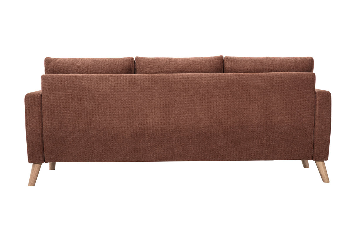 Dos du canap� 3 places en tissu chenille terre br�l�e et pieds en bois clair MUNIK.