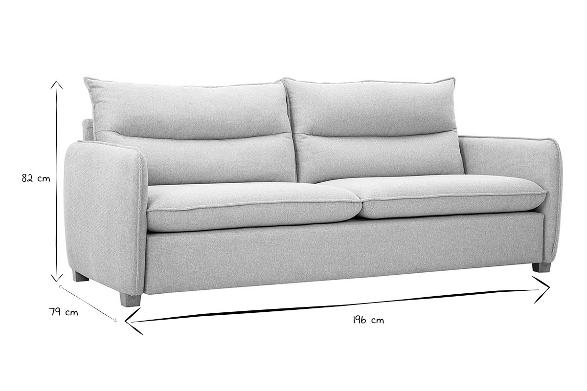 Dimensions du canap� 3 places en tissu effet velours beige RENZO