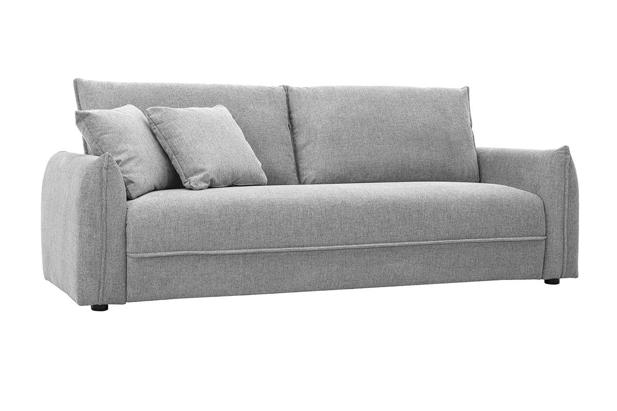 Canap� 3 places gris en tissu effet velours textur�, mod�le PIO.