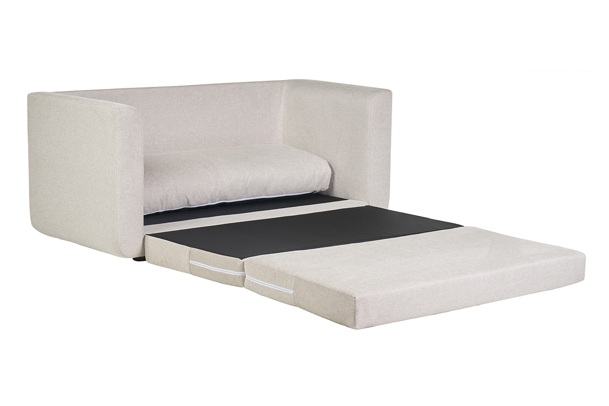 Canap� convertible 2 places en tissu effet velours textur� beige LEON