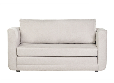Canap&eacute; convertible 2 places en tissu effet velours textur&eacute; beige LEON