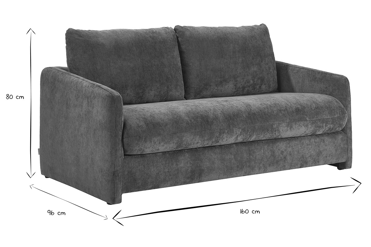 Dimensions du canap� convertible 2 places, en noir et blanc, L160 x P96 x H80 cm.