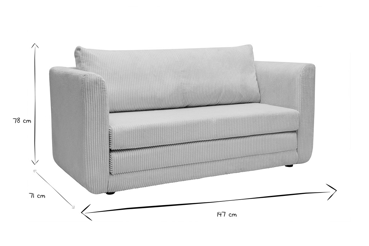 Canap� convertible 2 places LEON en noir et blanc, dimensions 147x71x78 cm