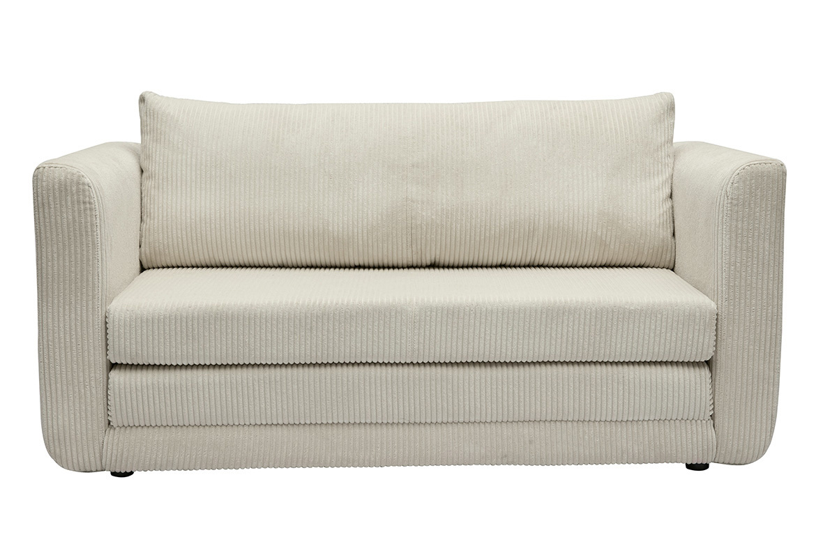 Canap� convertible 2 places en tissu velours c�tel� beige, vue de face