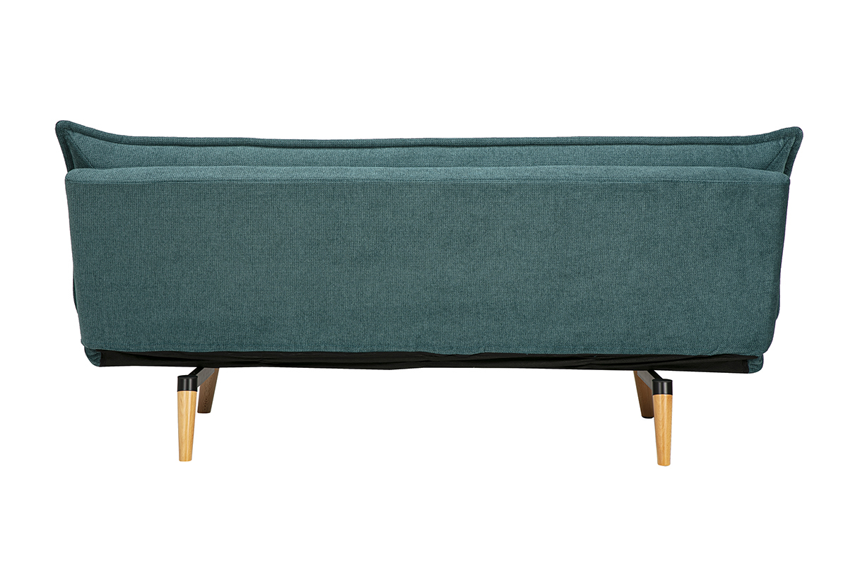 Canap� convertible 3 places en tissu chenille c�ladon et bois clair